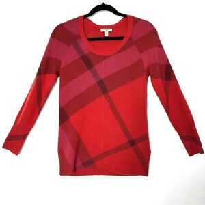 Burberry Brit Merino Wool Cashmere Nova Check Sweater Quiet Luxury Heritage Red